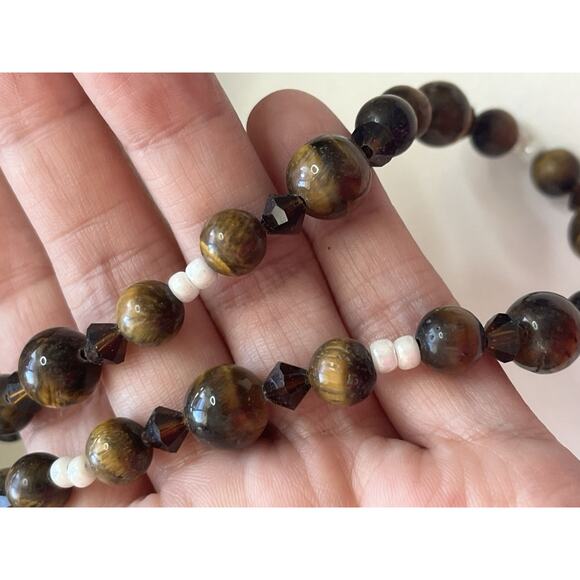 Vintage Silver Tone Tigers Eye Beaded Necklace 18” - Picture 5 of 6